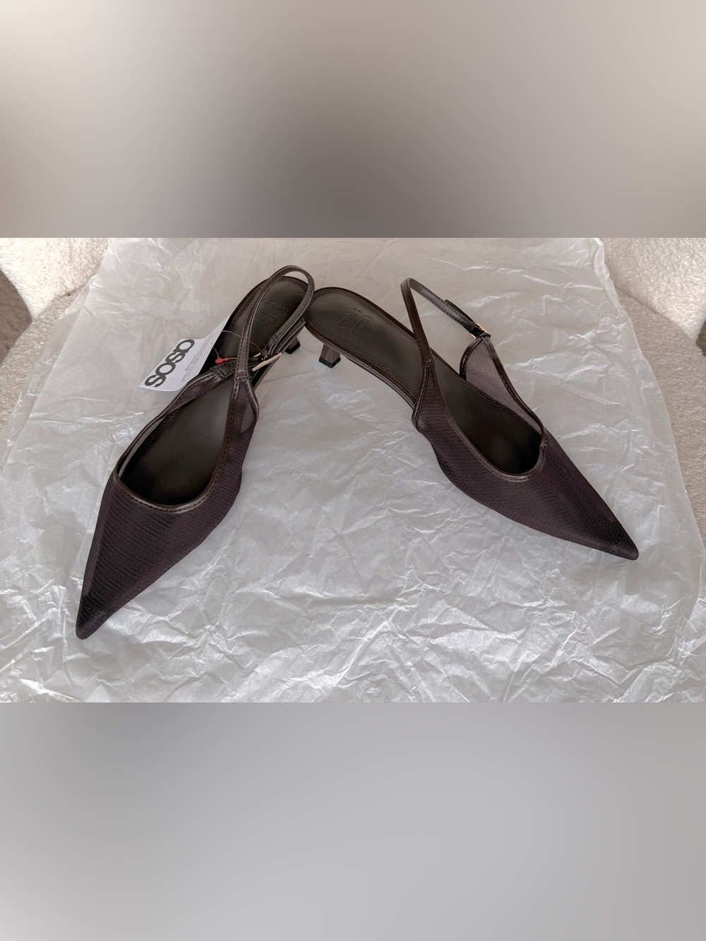 ASOS Dark Brown Slingback Kitten Heels